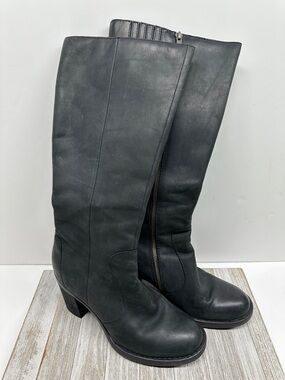 Born Black Leather Knee-High Boots with Side Zip
